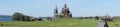 Panorama of the Kizhi Museum Reserve, a masterpiece of wooden architecture, Russia. Royalty Free Stock Photo