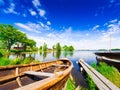 Kizhi. landscape lake wooden boat day