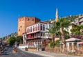 Kizil Kule tower in Alanya peninsula, Antalya district, Turkey, Asia. Famous tourist destination with high mountains. Part of Royalty Free Stock Photo