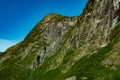 Kjelfossen waterfall, view from E16 road in Viking valley, Norway