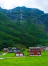 Kjelfossen waterfalls Gudvangen village house Norway