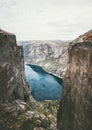 Kjerag mountains rocks over fjord Norway Royalty Free Stock Photo