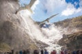 Kjosfossen waterfall close the train journey Flamsbana between Flam and Myrdal in Aurland in Western Norway Royalty Free Stock Photo