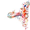 Colorful music promotional poster with music notes isolated vector illustration. Artistic abstract background with music staff for Royalty Free Stock Photo