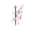 Colorful violoncello with music notes. Music background. Music instrument poster with music notes. Cello design with g-clef. Trebl