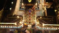 KL Mahamariamman Hindu Temple night light. Perfect aerial top view flight drone