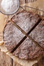 Kladdkaka Swedish sticky chocolate cake close-up. Vertical top Royalty Free Stock Photo