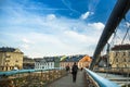 Kladka Bernatka bridge of love with love padlocks. Footbridge Ojca Bernatka - bridge over the Vistula River. Royalty Free Stock Photo