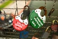 Kladka Bernatka bridge of love with love padlocks. Footbridge Ojca Bernatka - bridge over the Vistula River. Royalty Free Stock Photo