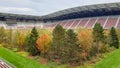 Klagenfurt - A forest planted in the middle of the football stadium in Klagenfurt, Austria. The pitch turf resembles the forest