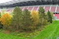 Klagenfurt - A forest planted in the middle of the football stadium in Klagenfurt, Austria. The pitch turf resembles the forest
