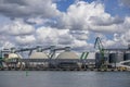 Klaipeda, Lithuania - August 03, 2021: Klaipeda port with ships, ferries, cranes. Klaipeda is third largest city in