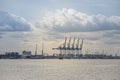 Klaipeda, Lithuania - August 03, 2021: Klaipeda port with ships, ferries, cranes. Klaipeda is third largest city in