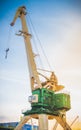 Klaipeda, Lithuania - december 28 2021: Old cargo crane standing in Klaipeda port.