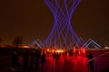 Klaipeda, LITHUANIA - February 23, 2023 - People inside the light installation at the Light Festival in Lithuania
