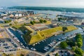 KLAIPEDA, LITHUANIA - JUNE 2022: Aerial view of beautiful yachts by the pier in the yacht club in Klaipeda, Lithuania. Klaipeda Royalty Free Stock Photo