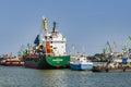 Klaipeda, Lithuania - Juny 24, 2021: Valentina vessel at Klaipeda port. Discharging steel products in Klaipeda, Lithuania .