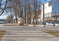KLAIPEDA, LITHUANIA. Sculpture of a fisherman on a spring street