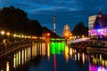 Klaipeda, Lithuania. Night view of the city center with river