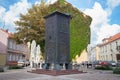 KLAIPEDA, LITHUANIA - SEPTEMBER 22, 2018: Bronze sculpture known as Tower in the historical part of Klaipeda Memel.