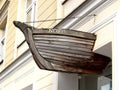 KLAIPEDA, LITHUANIA. Snippet of old fishing boat over Nojus shop entrance