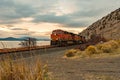 Locomotive of a cargo train passing through Klamath Falls