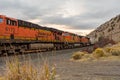 Locomotive of a cargo train passing through Klamath Falls