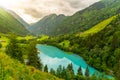 Klamsee - mountain water reservoir above Kaprun town with bright turquoise blue water, Austria Royalty Free Stock Photo