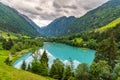 Klamsee - mountain water reservoir above Kaprun town with bright turquoise blue water, Austria Royalty Free Stock Photo