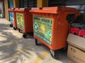 Klang,Malaysia: March 10, 2021- Different colored bins for collection of recycle materials Royalty Free Stock Photo