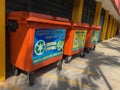 Klang,Malaysia: March 10, 2021- Different colored bins for collection of recycle materials Royalty Free Stock Photo