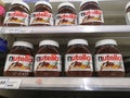 Klang, Malaysia - 8 May 2020 : Up close a Nutella spread chocolate jars in the supermarket.