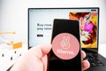 Klarna buy now pay later text on laptop with klarna logo Royalty Free Stock Photo