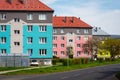 Colorful renovated old style block of flats in Klasterec nad Ohri