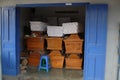 A small shop selling wooden coffins