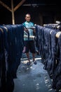 Klaten, indonesia - november 16 , 2018 - the craftsmen do the dyeing process of the fabric lurik in Tringsing village, Cawas.