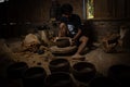 Klaten, Indonesia - 10 October 2020, craftsmen pottery is making pottery in the handicraft village of Bayat, Klaten, Indonesia.