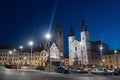 Klatovy city main square Black tower and church with catacombs, Czech