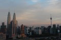KLCC twin tower and KL Tower the building icons of Kuala Lumpur Malaysia at sunset