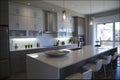 View of a newly designed kitchen with a kitchen centre island