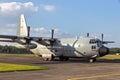 KLEINE BROGEL, BELGIUM - SEP 13, 2014: Belgian Air Force Lockheed C-130H Hercules transport plane on the tarmac of Kleine-Brogel