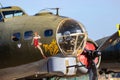 KLEINE-BROGEL, BELGIUM - SEP 14, 2019: Boeing B-17 Flying Fortress US Air Force WW2 bomber plane onthe tarmac of Kleine-Brogel