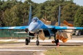 Su-27 Flanker fighter jet aircraft taxiing parachute