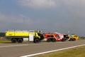 KLEINE BROGEL, BELGIUM - SEP 13, 2014: Various versions of airport firetrucks on the tarmac of Kleine Brogel Airbase