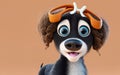 Kleiner wuscheliger MÃ¤dchen Hund Pudel Mix in schwarz weiÃ mit wenig Locken auf dem Kopf im Disney Pixar Design, 3d render