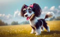 Kleiner wuscheliger MÃ¤dchen Hund Pudel Mix in schwarz weiÃ mit wenig Locken auf dem Kopf im Disney Pixar Design