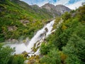 Kleivafossen waterfalls and mountains near briksdalsbreen Glacier in Norway Royalty Free Stock Photo