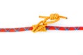 Klemheist or French Machard knot, isolated on white background. Similar to a Prusik knot, this friction hitch grips the rope. Royalty Free Stock Photo