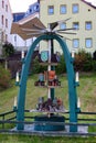 Klingenthal, Germany - May 22, 2023: Christmas pyramid on Market square. Klingenthal in Vogtland is a famous as a musical