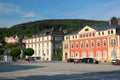 Klingenthal, Germany - May 22, 2023: Market square of Klingenthal, a village in Vogtland region of Saxony, famous as a musical